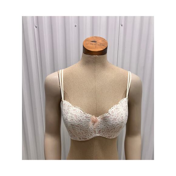 B.Tempt'd Bra 36DD Lacy Bow Cream Pink Underwire Padding Sexy Feminine Hook - Picture 2 of 8